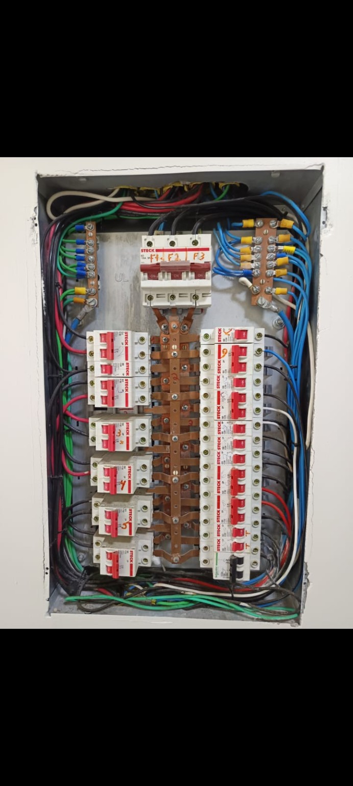 Quadro elétrico com circuitos e disjuntores